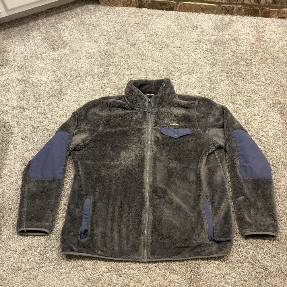 L.L. Bean Women's XL Hi-Pile Gray Purple Sherpa Fleece Full Zip Up Jacket 505250